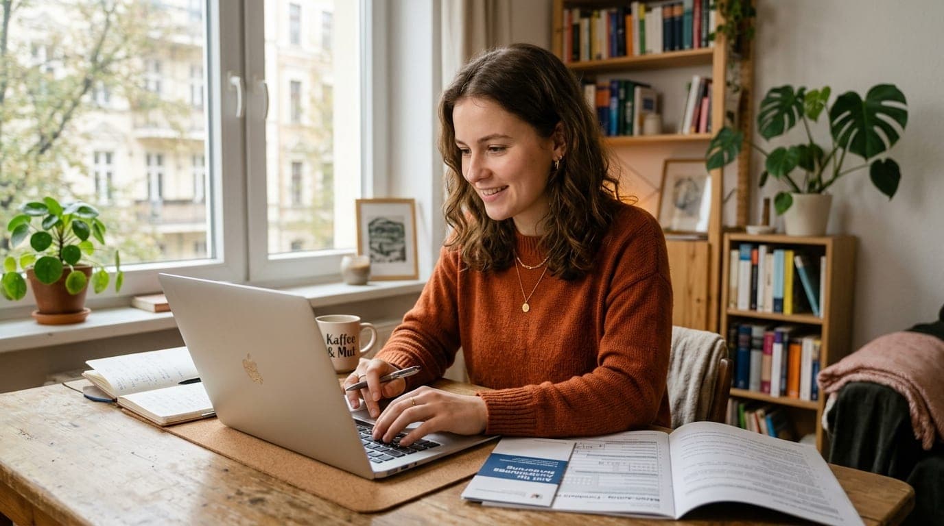 Studierende füllt BAföG-Antrag am Laptop aus